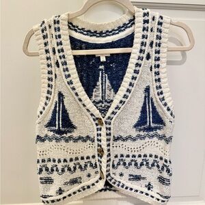 Pilcro Blue and White Knit Vest